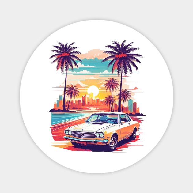 Miami Street Ride: Retro Car Vector Tee Magnet by art poo